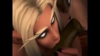 ���ात योगिनी महिला और Draenei महिला चूसना बनाने Orc.